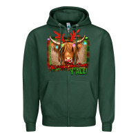 Sports Green merry christmas y'all highland cow Zipper Hoodie - Jasminsmagicworld