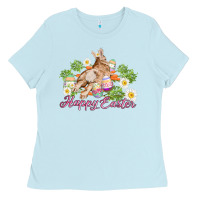 Baby Blue easter bunny with carrots and daisy Ladies Tee - AdoDesignShop