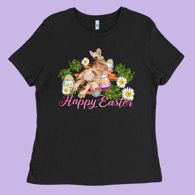 Easter Bunny With Carrots And Daisy Ladies Tee Designed By Adodesignshop