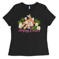 Black easter bunny with carrots and daisy Ladies Tee - AdoDesignShop