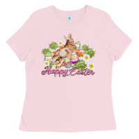 Bubblegum Pink easter bunny with carrots and daisy Ladies Tee - AdoDesignShop