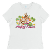White easter bunny with carrots and daisy Ladies Tee - AdoDesignShop