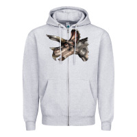 Heather Grey Triceratops Horridus Face Zipper Hoodie - LillyAllenDesigns