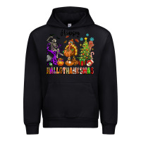Black Happy Hallothanksmas Urban Hoodie - texasbilliewilder