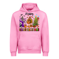 Fuchsia Pink Happy Hallothanksmas Urban Hoodie - texasbilliewilder