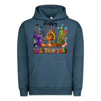 Pigment Midnight Navy Happy Hallothanksmas Urban Hoodie - texasbilliewilder