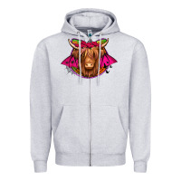 Heather Grey halloween highland cow horseshoe Zipper Hoodie - Jasminsmagicworld