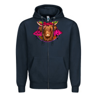 Navy halloween highland cow horseshoe Zipper Hoodie - Jasminsmagicworld