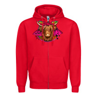 Red halloween highland cow horseshoe Zipper Hoodie - Jasminsmagicworld
