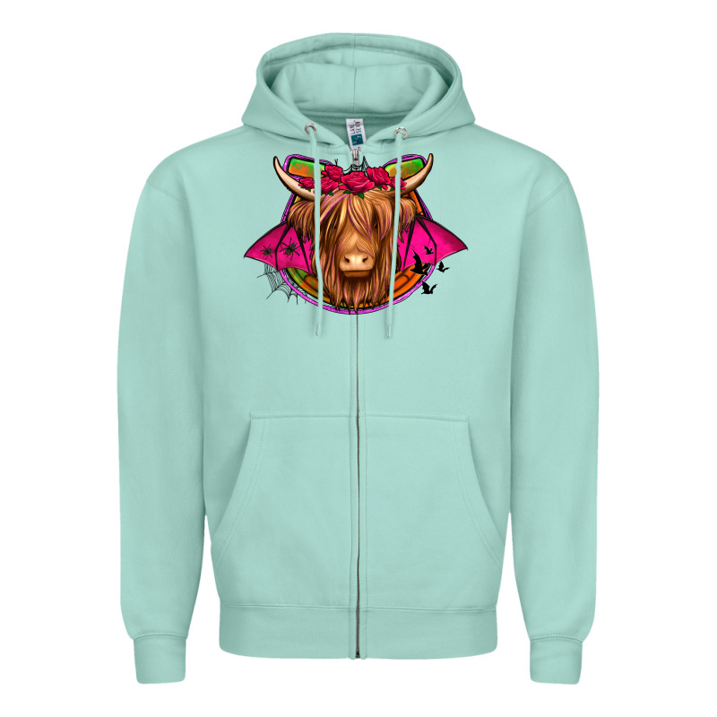 Halloween Highland Cow Horseshoe Zipper Hoodie by Jasminsmagicworld | Teevron
