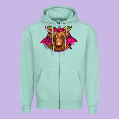 Halloween Highland Cow Horseshoe Zipper Hoodie Designed By Jasminsmagicworld