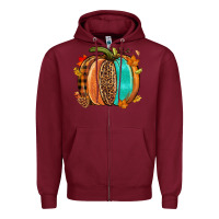 Burgundy Fall leopard pumpkin Zipper Hoodie - NancyCooperArtShop