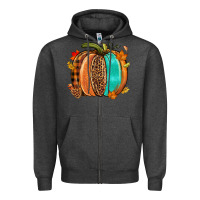 Charcoal Heather Fall leopard pumpkin Zipper Hoodie - NancyCooperArtShop