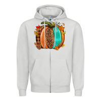 Dove Grey Fall leopard pumpkin Zipper Hoodie - NancyCooperArtShop