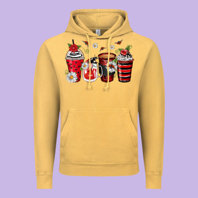Ladybug Coffee Cups Vintage Hoodie Designed By Zillion Design Studio