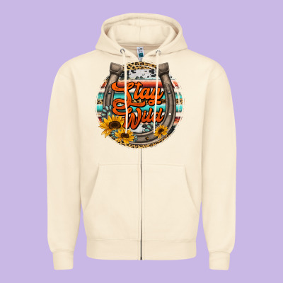 Stay Wild Horseshoe Zipper Hoodie Designed By Jasminsmagicworld