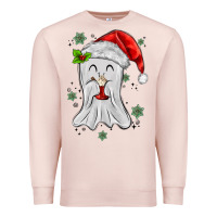 Pale Pink merry christmas ghost Premium Sweatshirt - MaliasSmallBusiness