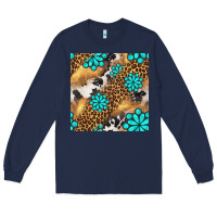 Navy western turquoise gemstone seamless pattern Long Sleeve Tee - BundleAndBundleShop
