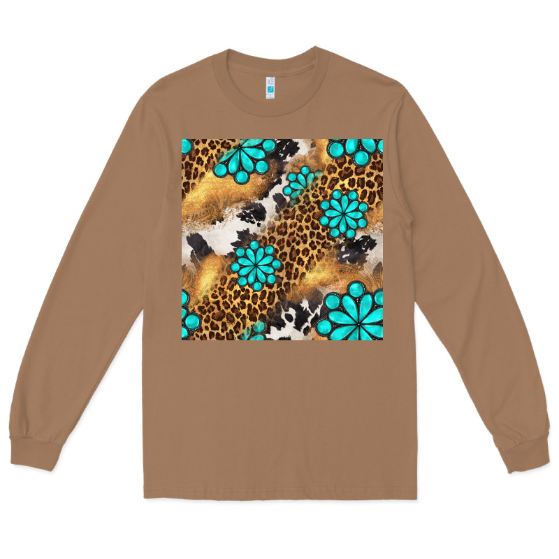 Western Turquoise Gemstone Seamless Pattern Long Sleeve Tee by BundleAndBundleShop | Teevron