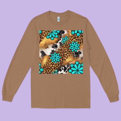 Western Turquoise Gemstone Seamless Pattern Long Sleeve Tee Designed By Bundleandbundleshop