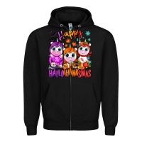 Black Happy Hallothanksmas unicorns Zipper Hoodie - NancyCooperArtShop