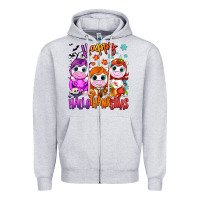 Heather Grey Happy Hallothanksmas unicorns Zipper Hoodie - NancyCooperArtShop
