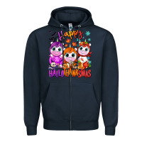 Navy Happy Hallothanksmas unicorns Zipper Hoodie - NancyCooperArtShop