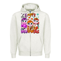 Oatmeal Heather Happy Hallothanksmas unicorns Zipper Hoodie - NancyCooperArtShop