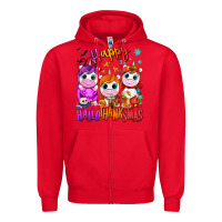 Red Happy Hallothanksmas unicorns Zipper Hoodie - NancyCooperArtShop