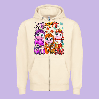 Happy Hallothanksmas Unicorns Zipper Hoodie Designed By Nancycooperartshop