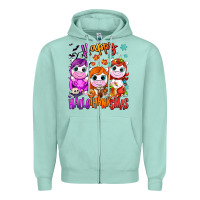 Seafoam Happy Hallothanksmas unicorns Zipper Hoodie - NancyCooperArtShop