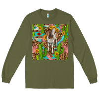 Army Green western boer goat seamless pattern Long Sleeve Tee - BundleAndBundleShop