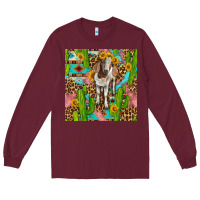 Burgundy western boer goat seamless pattern Long Sleeve Tee - BundleAndBundleShop