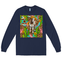 Navy western boer goat seamless pattern Long Sleeve Tee - BundleAndBundleShop
