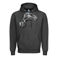 Charcoal Heather Velociraptor Face Zipper Hoodie - LillyAllenDesigns