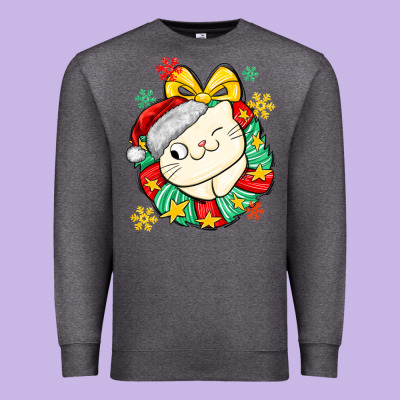 Christmas Wreaths Cat Premium Sweatshirt Designed By Maliassmallbusiness