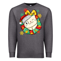 Charcoal Heather Christmas wreaths cat Premium Sweatshirt - MaliasSmallBusiness