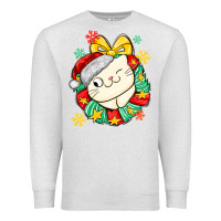 Oatmeal Heather Christmas wreaths cat Premium Sweatshirt - MaliasSmallBusiness