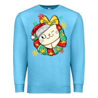 Ocean Blue Christmas wreaths cat Premium Sweatshirt - MaliasSmallBusiness