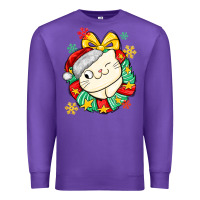 Purple Christmas wreaths cat Premium Sweatshirt - MaliasSmallBusiness