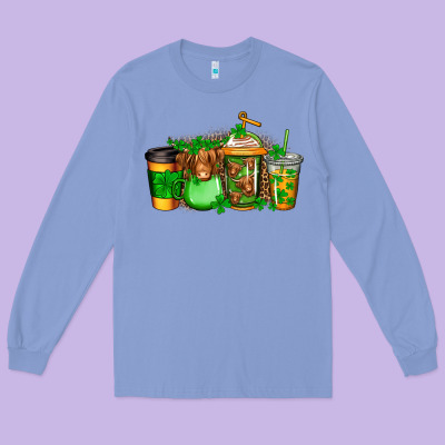 Longhaired Cow St Patricks Coffee Long Sleeve Tee Designed By Jasminsmagicworld