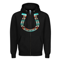 Black serape turquoise horseshoe Zipper Hoodie - Jasminsmagicworld