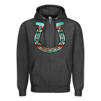 Charcoal Heather serape turquoise horseshoe Zipper Hoodie - Jasminsmagicworld