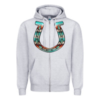 Heather Grey serape turquoise horseshoe Zipper Hoodie - Jasminsmagicworld
