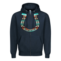 Navy serape turquoise horseshoe Zipper Hoodie - Jasminsmagicworld