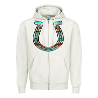 Oatmeal Heather serape turquoise horseshoe Zipper Hoodie - Jasminsmagicworld