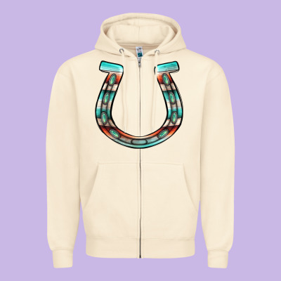 Serape Turquoise Horseshoe Zipper Hoodie Designed By Jasminsmagicworld