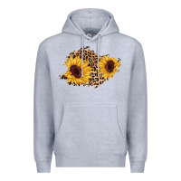 Heather Grey sunflower leopard patch Premium Hoodie - AdoDesignShop