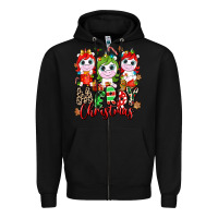 Black Merry Christmas unicorns Zipper Hoodie - NancyCooperArtShop
