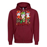 Burgundy Merry Christmas unicorns Zipper Hoodie - NancyCooperArtShop
